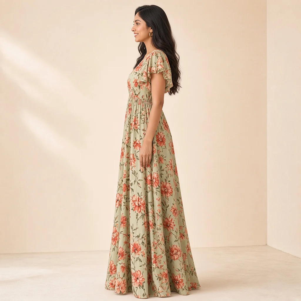 Peach Floral Ethnic Gown