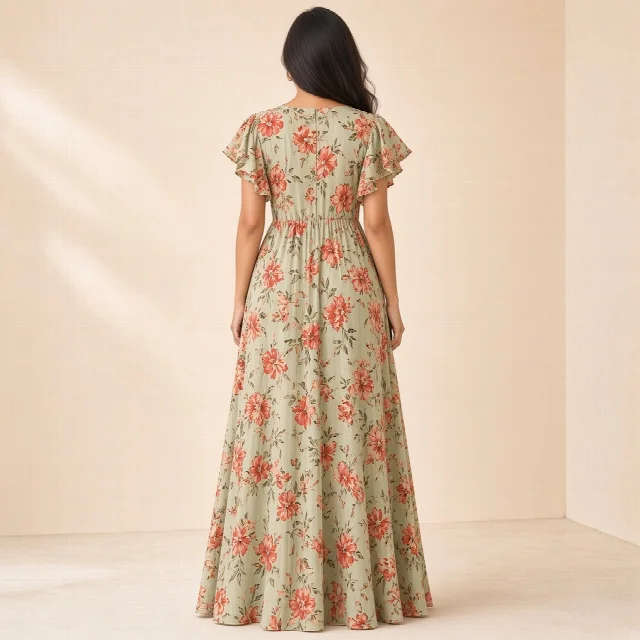 Peach Floral Ethnic Gown thumbnail