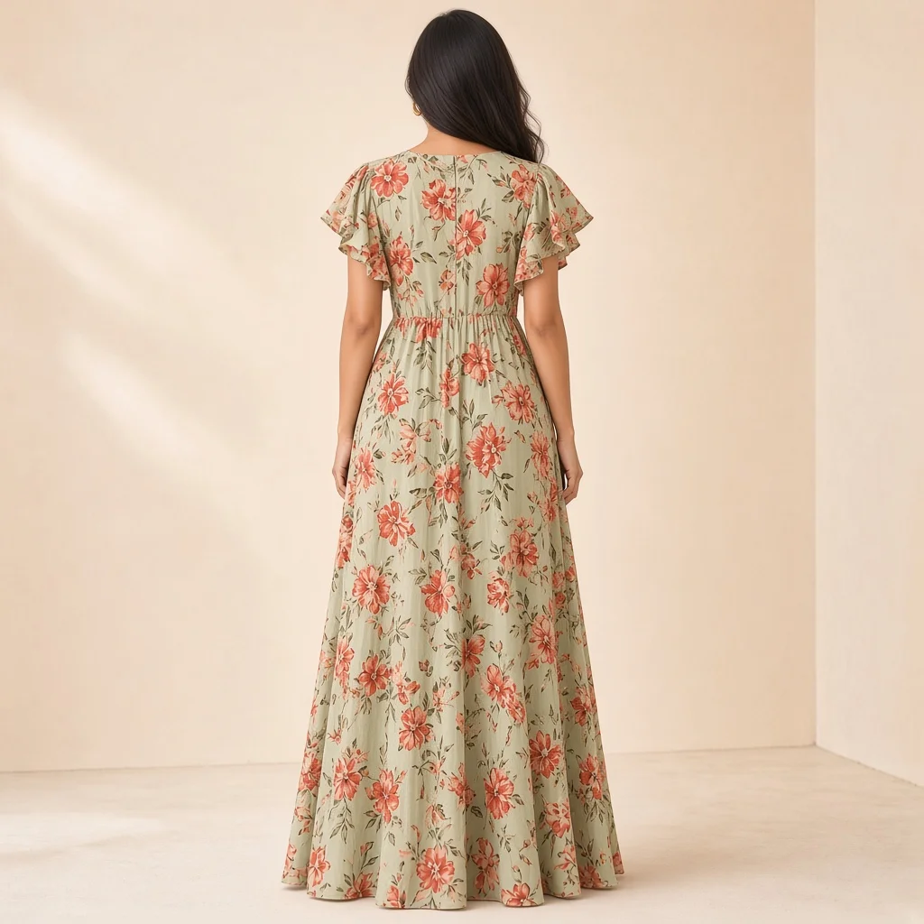 Peach Floral Ethnic Gown