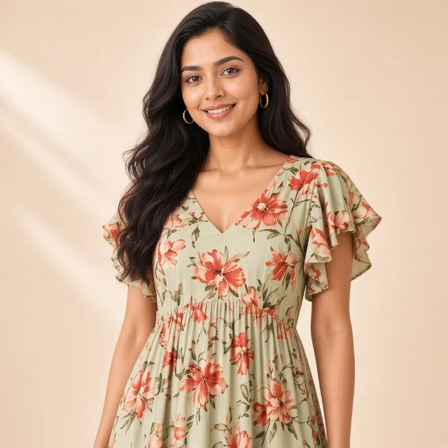 Peach Floral Ethnic Gown thumbnail