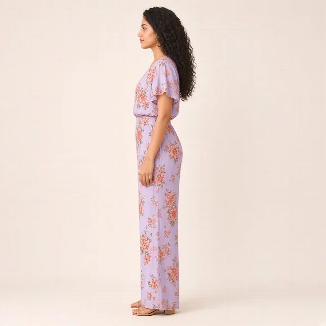 Peach Floral Wide-Leg Co-ord Set
