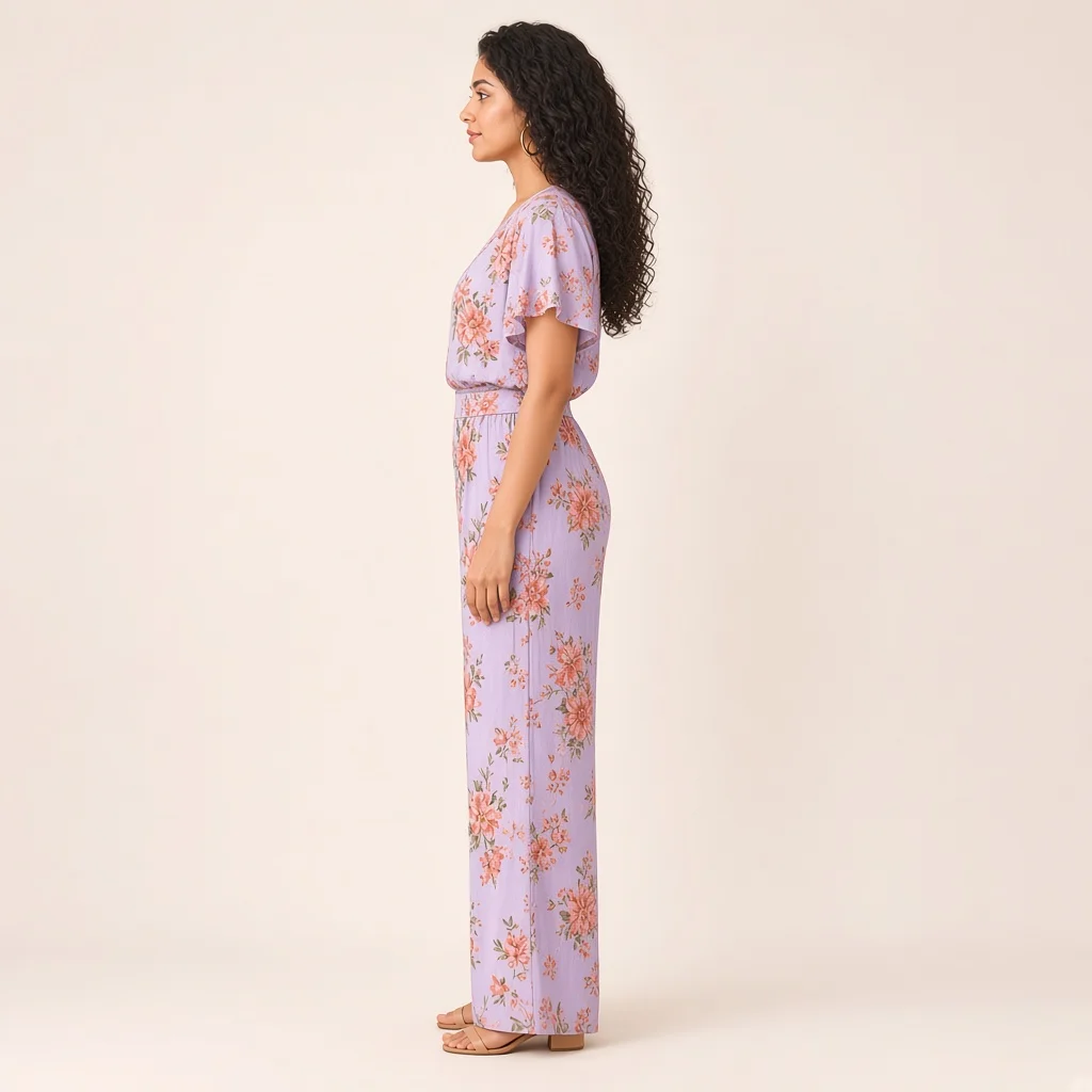 Peach Floral Wide-Leg Co-ord Set