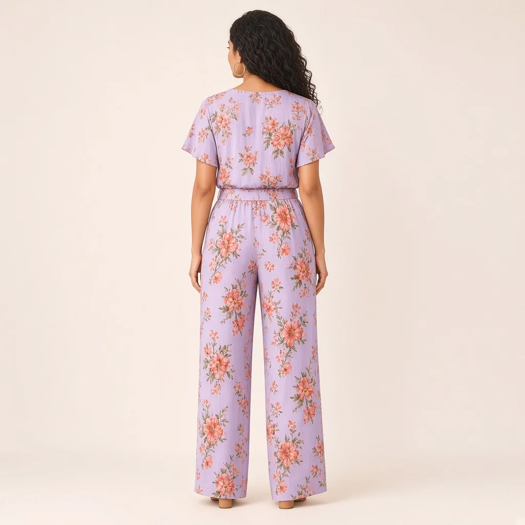 Peach Floral Wide-Leg Co-ord Set