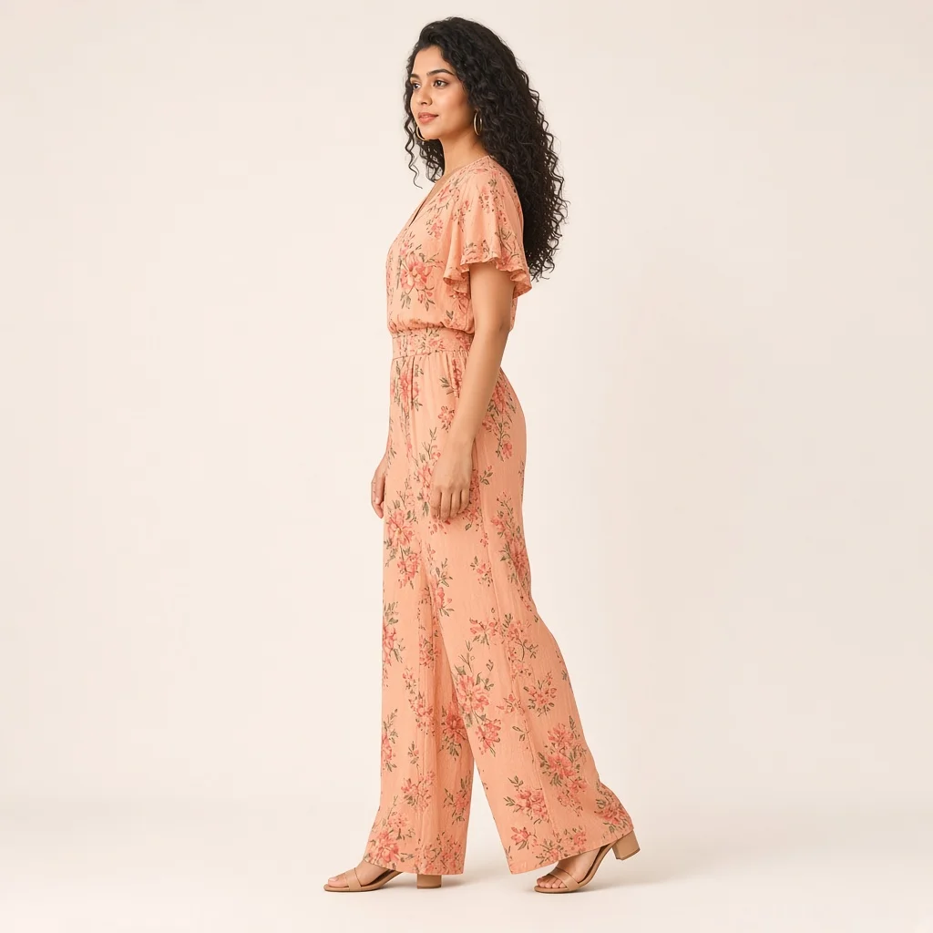 Peach Floral Wide-Leg Co-ord Set