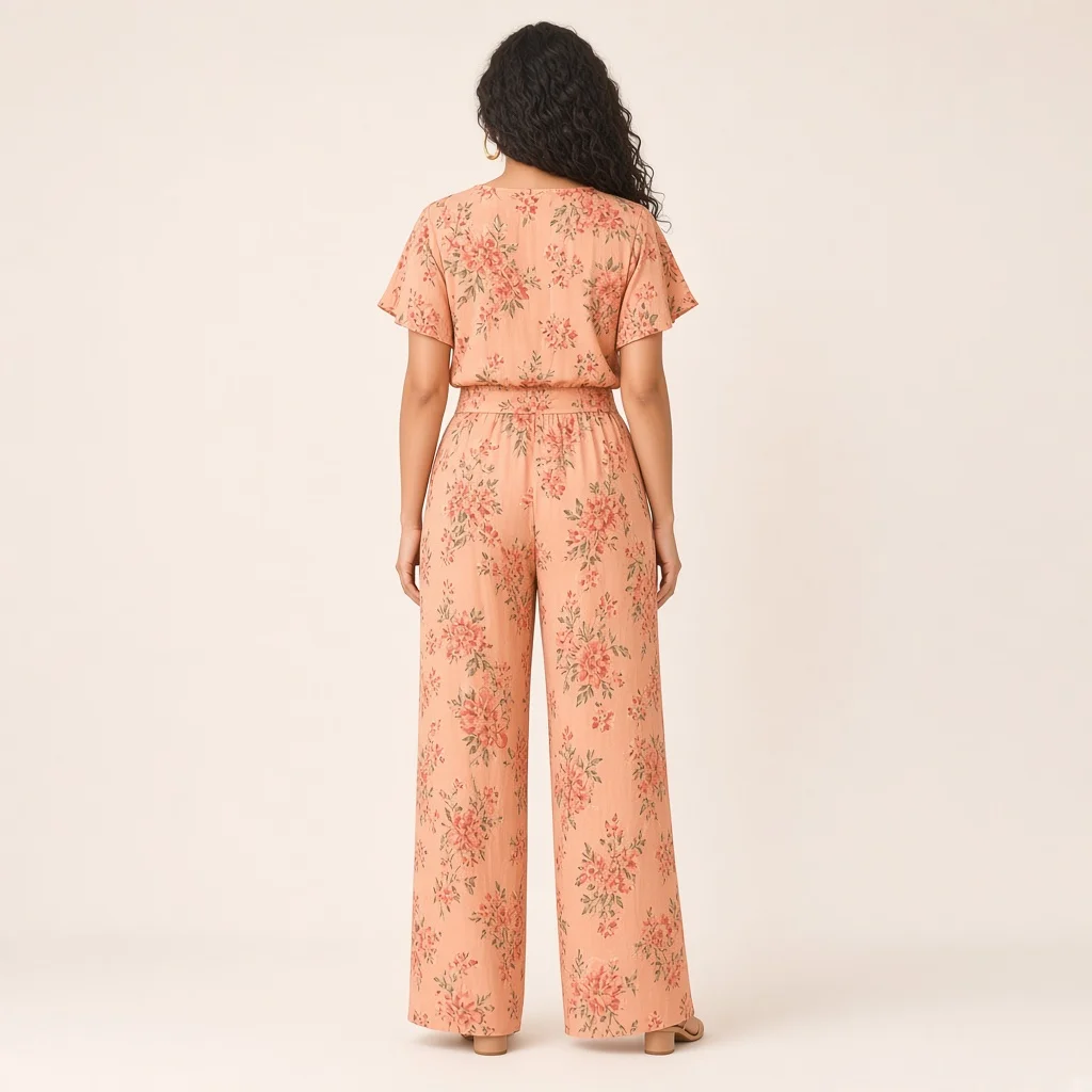 Peach Floral Wide-Leg Co-ord Set