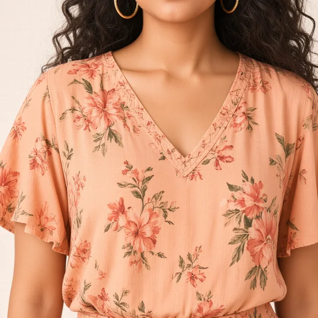 Peach Floral Wide-Leg Co-ord Set