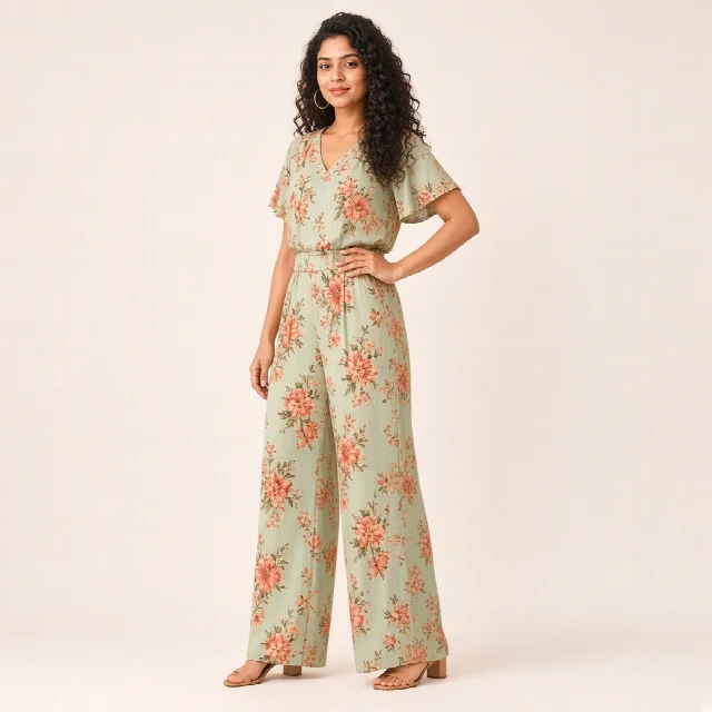 Peach Floral Wide-Leg Co-ord Set thumbnail