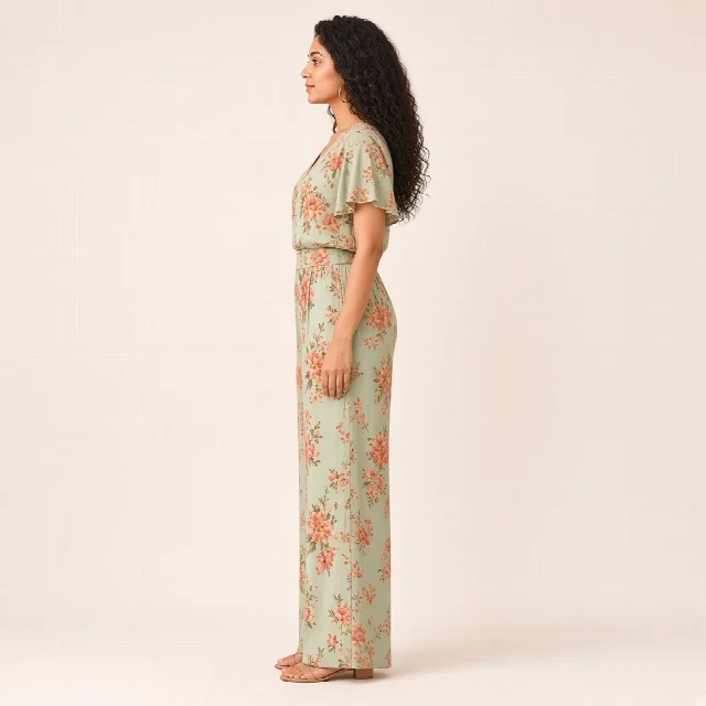 Peach Floral Wide-Leg Co-ord Set thumbnail