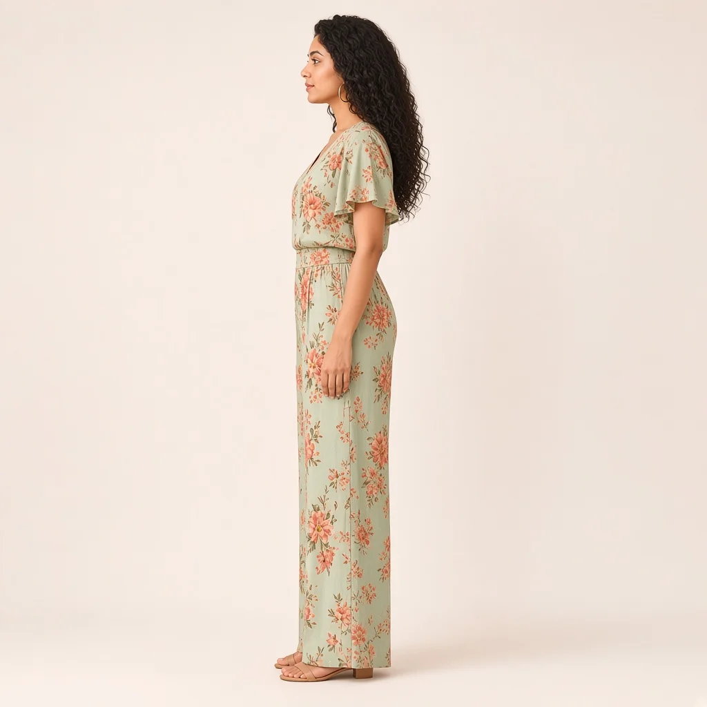Peach Floral Wide-Leg Co-ord Set
