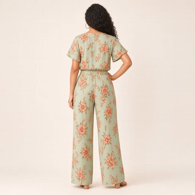 Peach Floral Wide-Leg Co-ord Set thumbnail