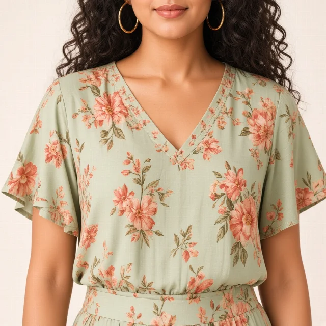 Peach Floral Wide-Leg Co-ord Set thumbnail
