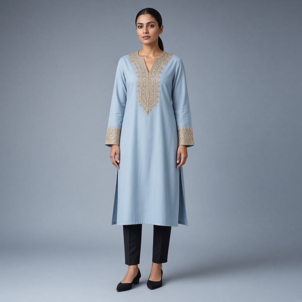 Powder Blue Neckline Kurti