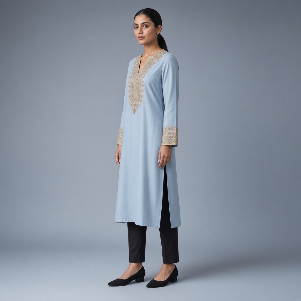 Powder Blue Neckline Kurti