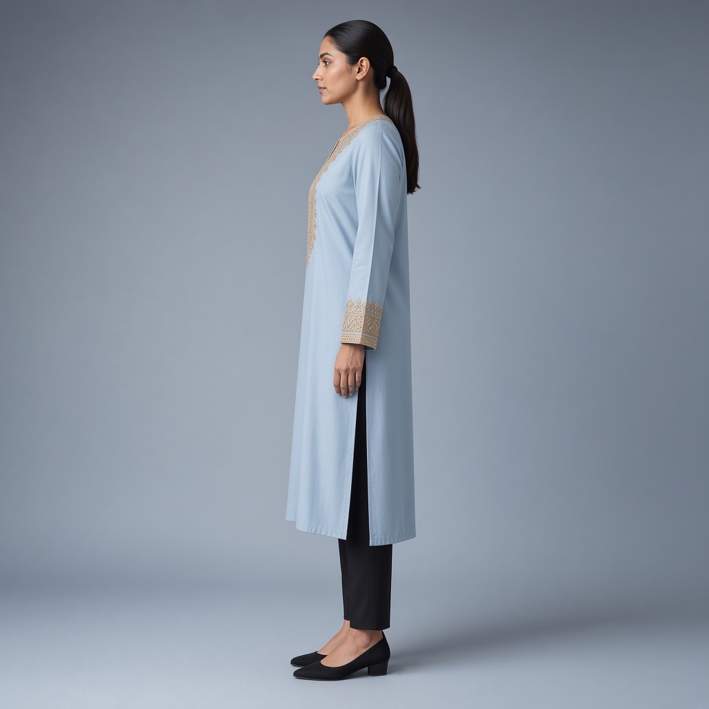 Powder Blue Neckline Kurti