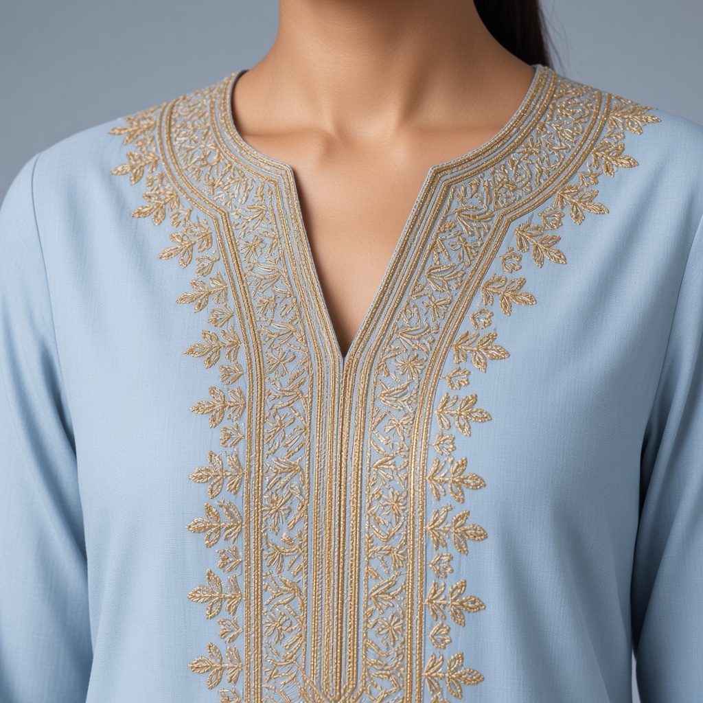 Powder Blue Neckline Kurti