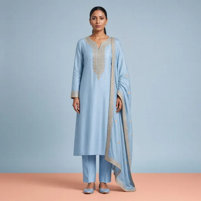 Powder Blue Neckline Suit Set thumbnail