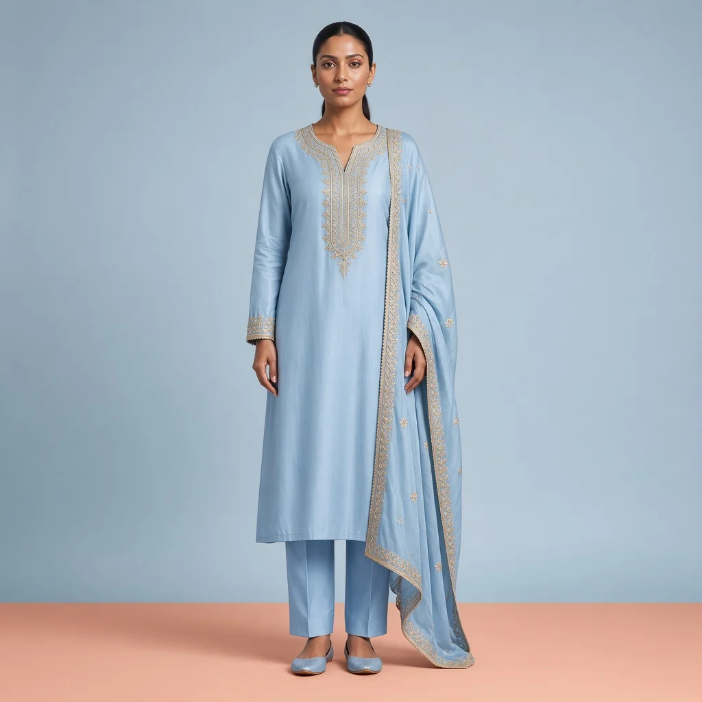 Powder Blue Neckline Suit Set