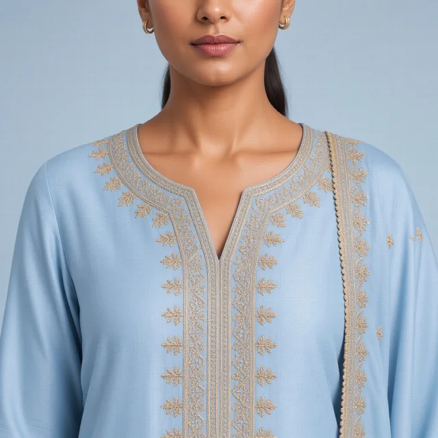 Powder Blue Neckline Suit Set thumbnail