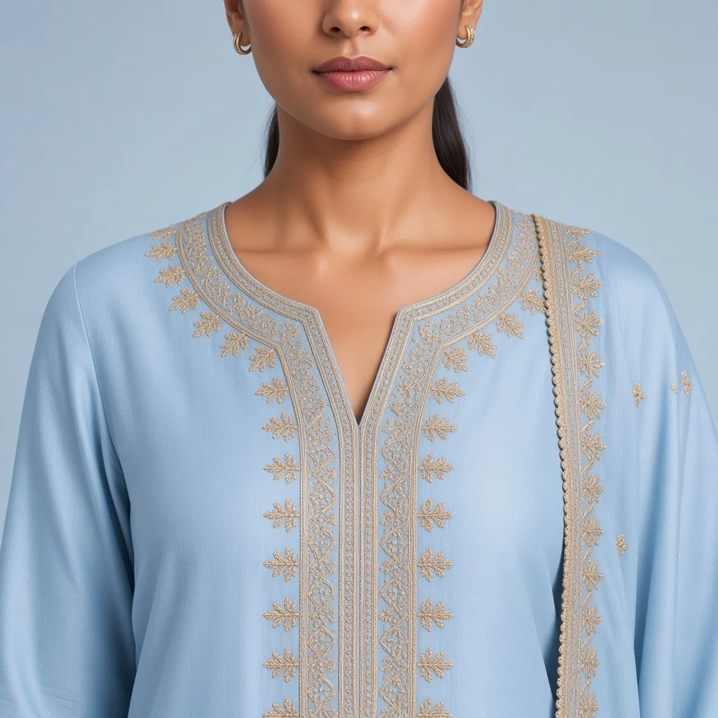 Powder Blue Neckline Suit Set