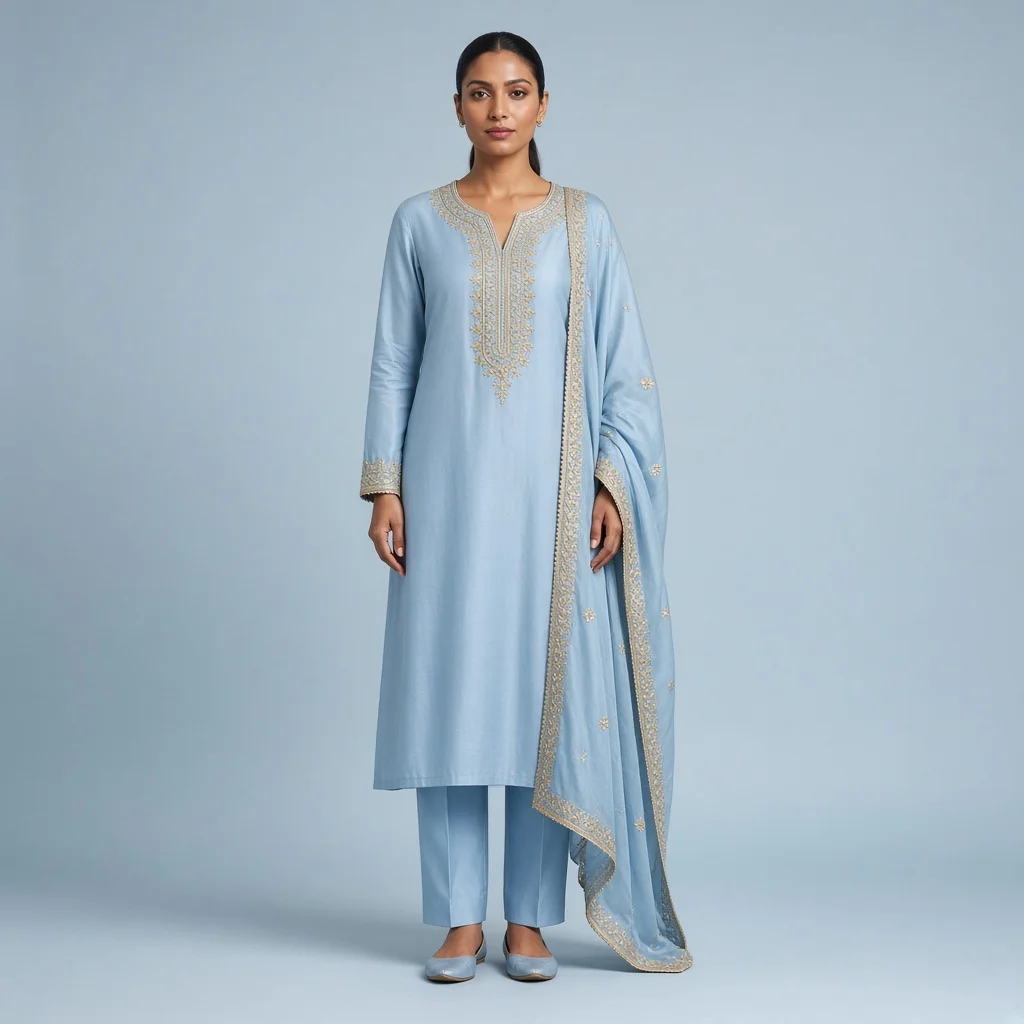 Powder Blue Neckline Suit Set