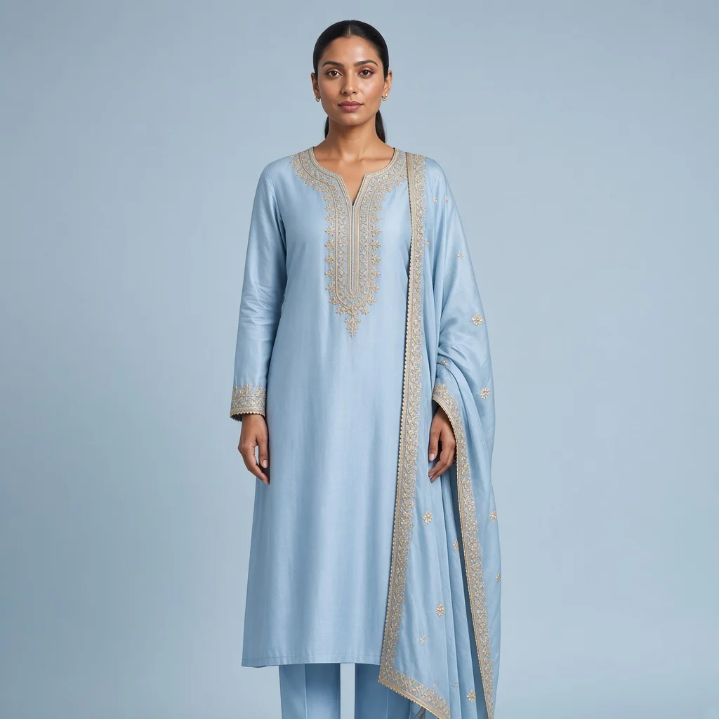 Powder Blue Neckline Suit Set