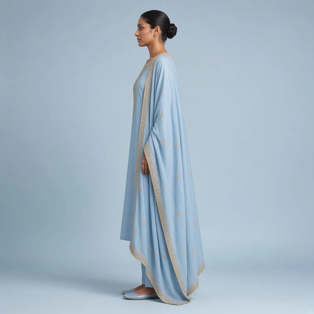 Powder Blue Neckline Suit Set