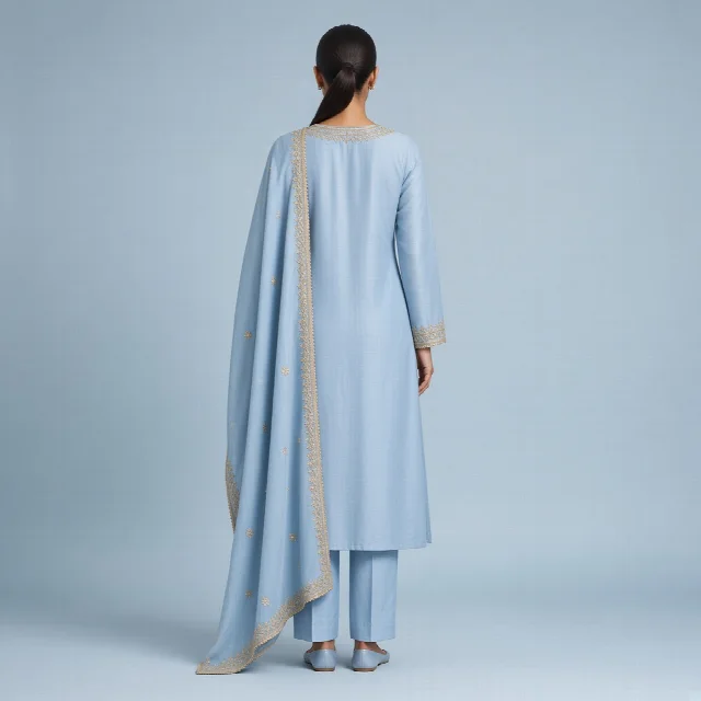 Powder Blue Neckline Suit Set