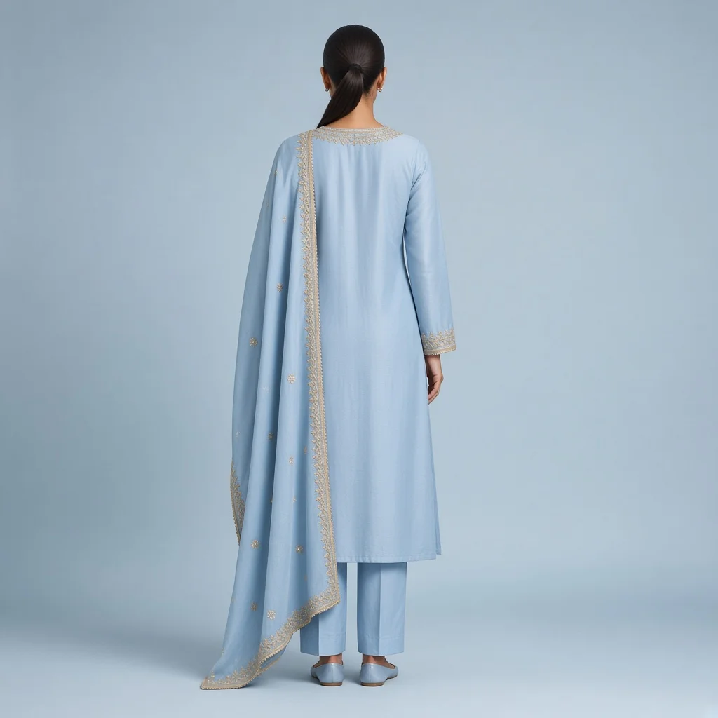 Powder Blue Neckline Suit Set
