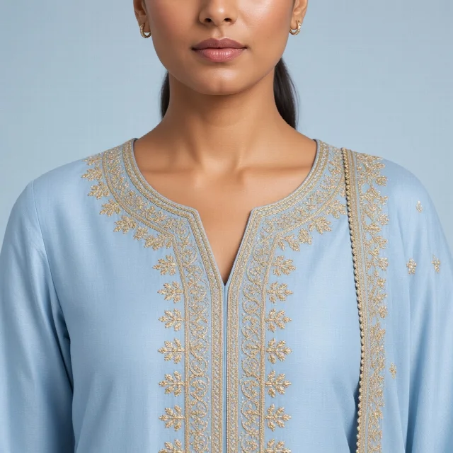 Powder Blue Neckline Suit Set