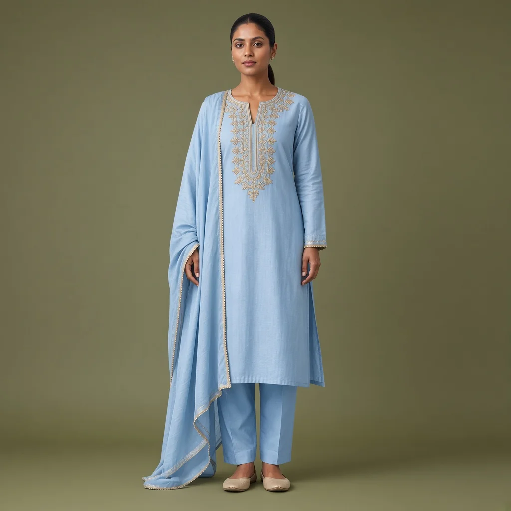 Powder Blue Neckline Suit