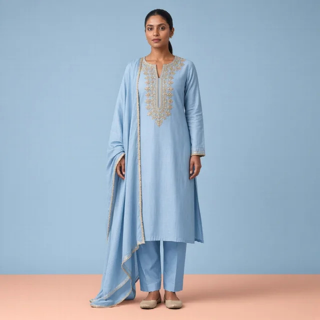 Powder Blue Neckline Suit thumbnail
