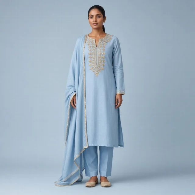 Powder Blue Neckline Suit