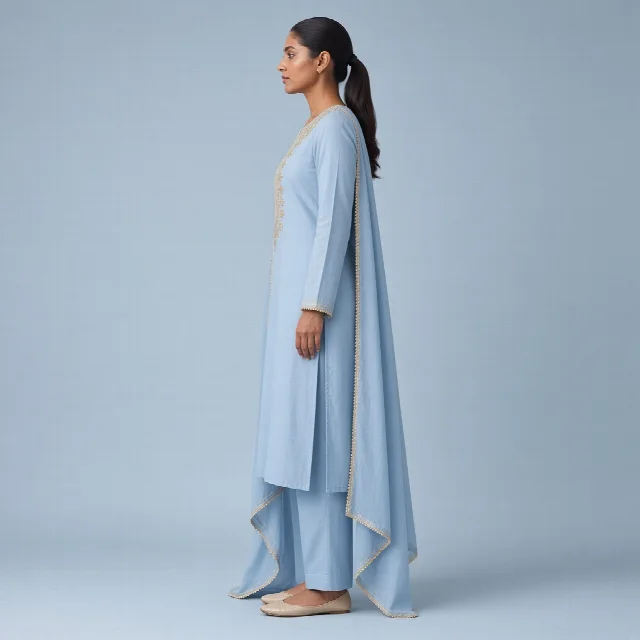 Powder Blue Neckline Suit
