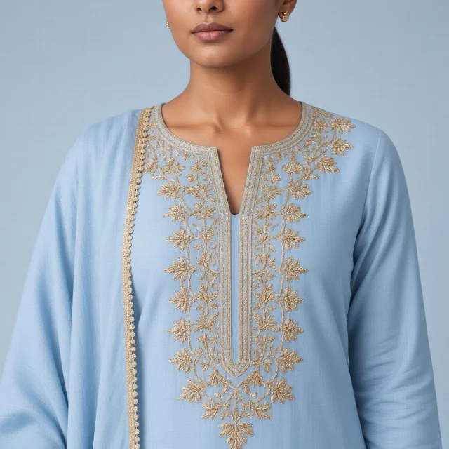 Powder Blue Neckline Suit