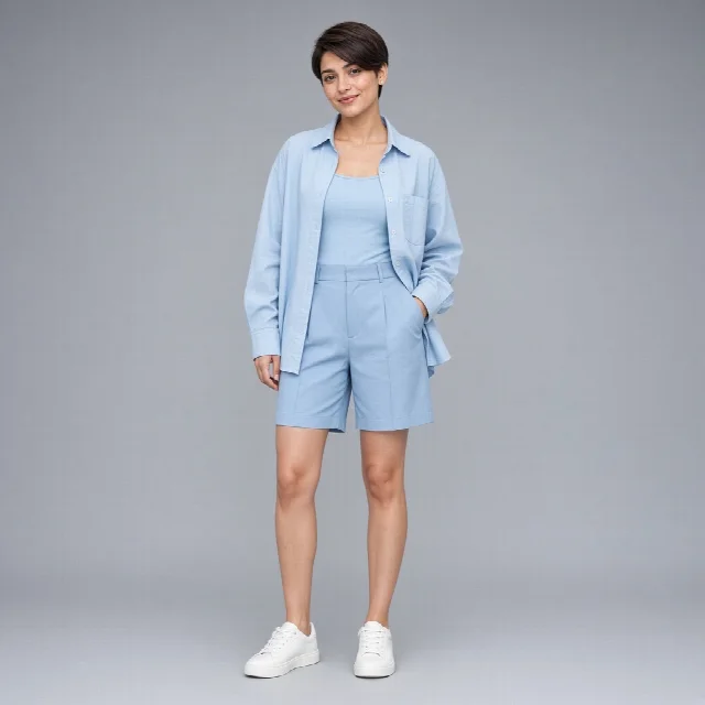 Powder Blue Shirt and Shorts Co-ord Set