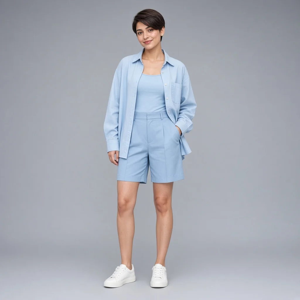 Powder Blue Shirt and Shorts Co-ord Set