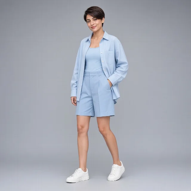 Powder Blue Shirt and Shorts Co-ord Set