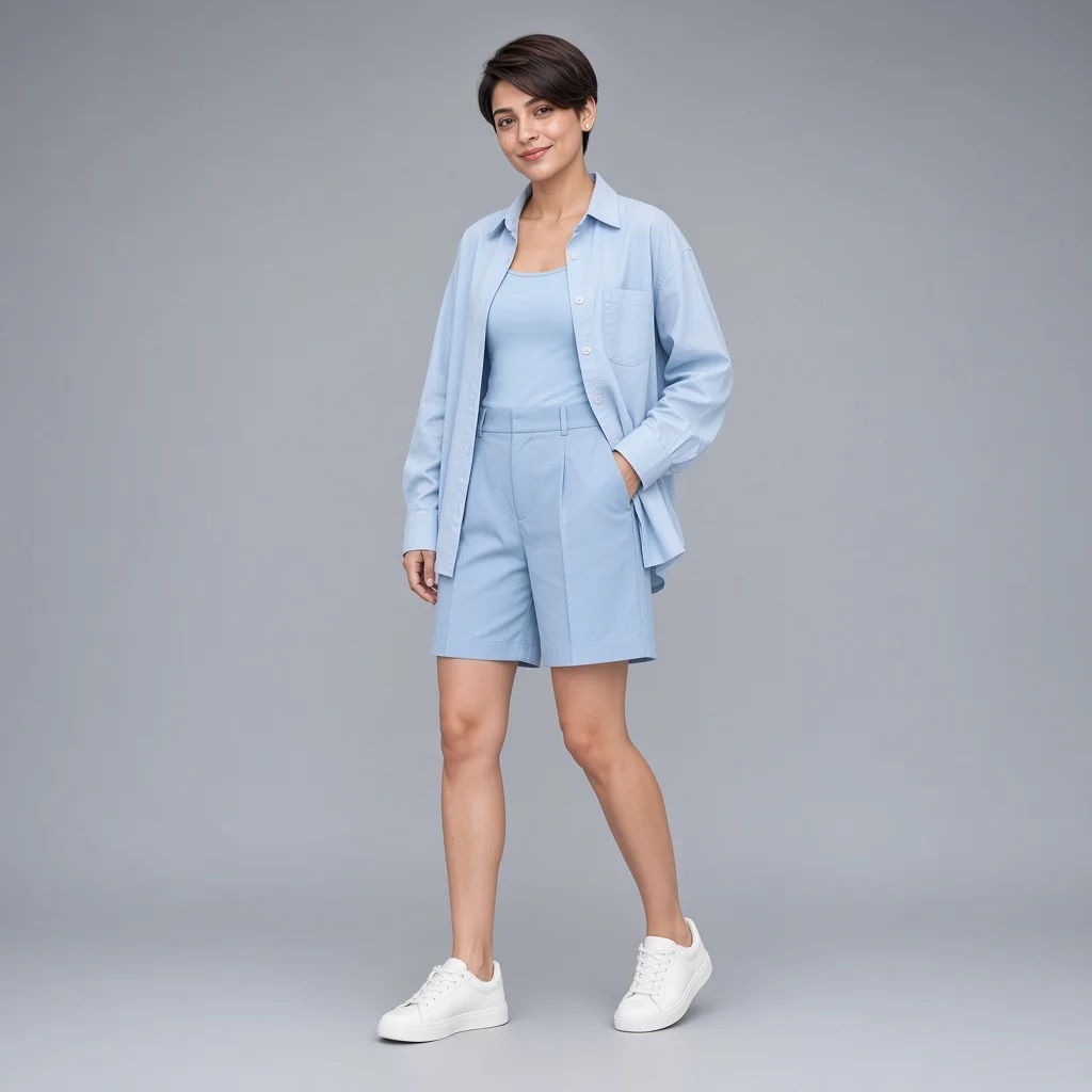 Powder Blue Shirt and Shorts Co-ord Set