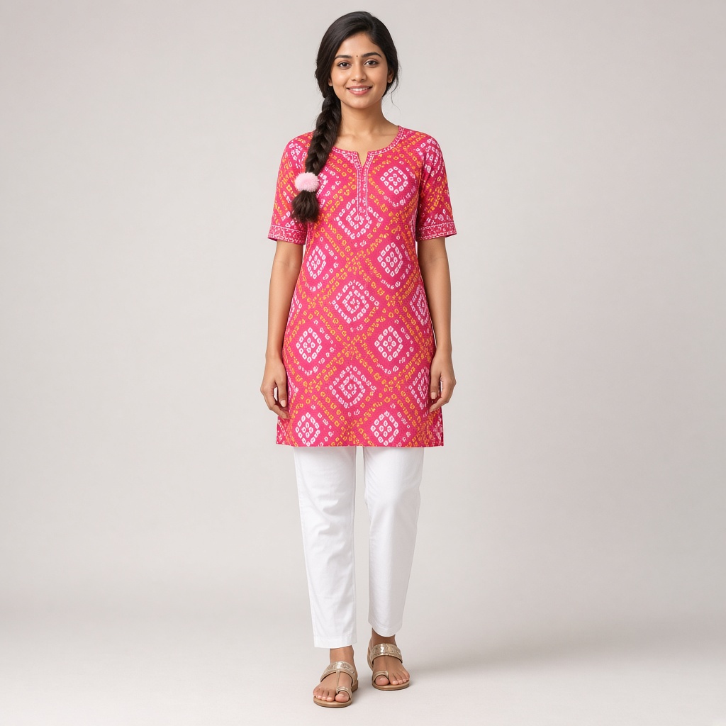 Rani Bandhani Print Kurti