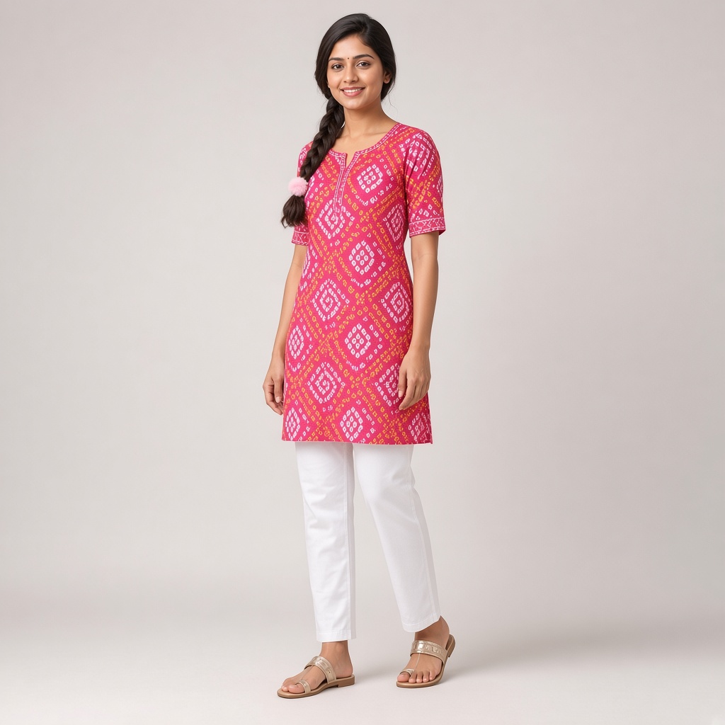 Rani Bandhani Print Kurti