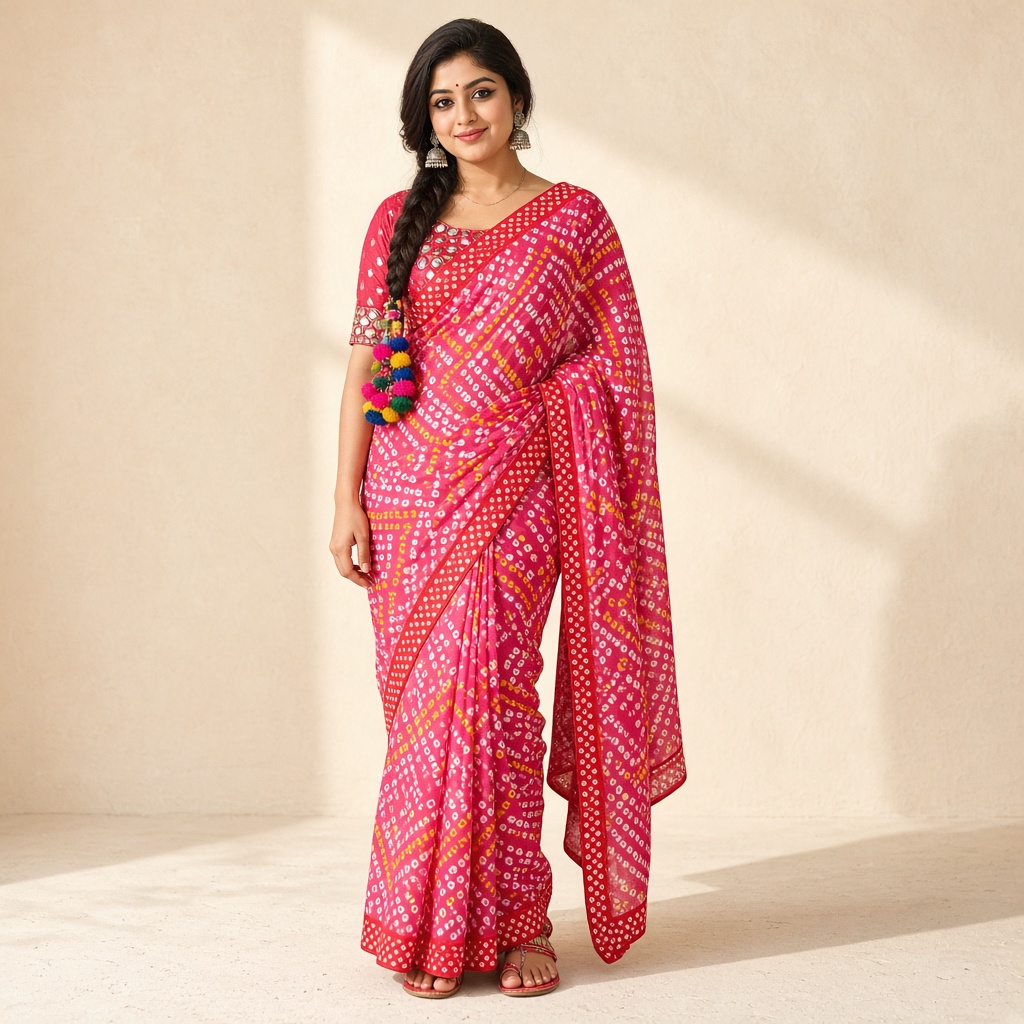 Rani Bandhani Tie-Dye Saree