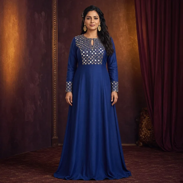 Royal Blue Mirror-Work Gown