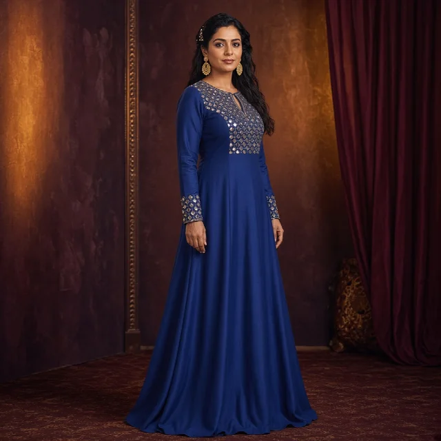 Royal Blue Mirror-Work Gown