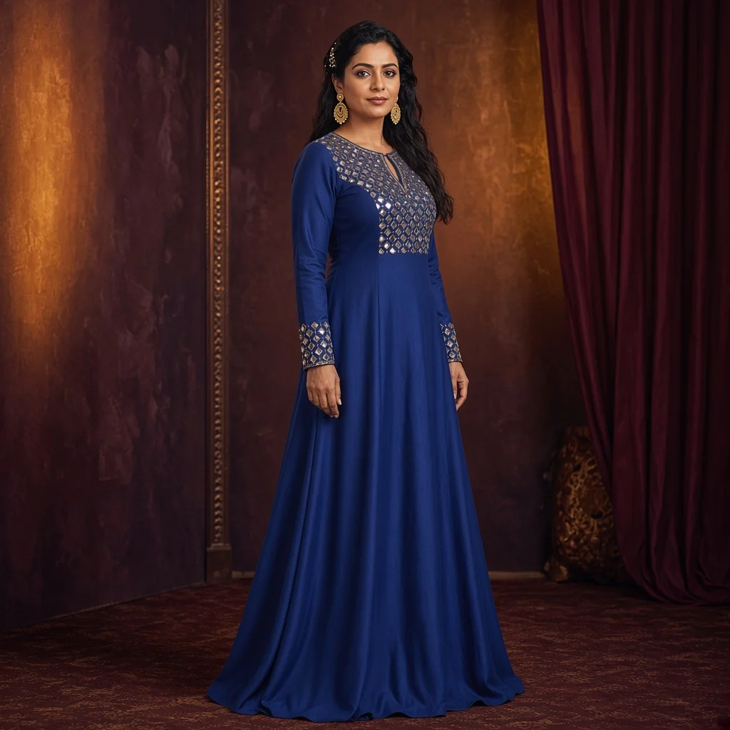 Royal Blue Mirror-Work Gown