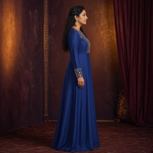 Royal Blue Mirror-Work Gown