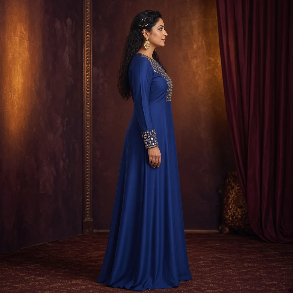 Royal Blue Mirror-Work Gown