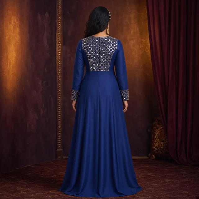 Royal Blue Mirror-Work Gown