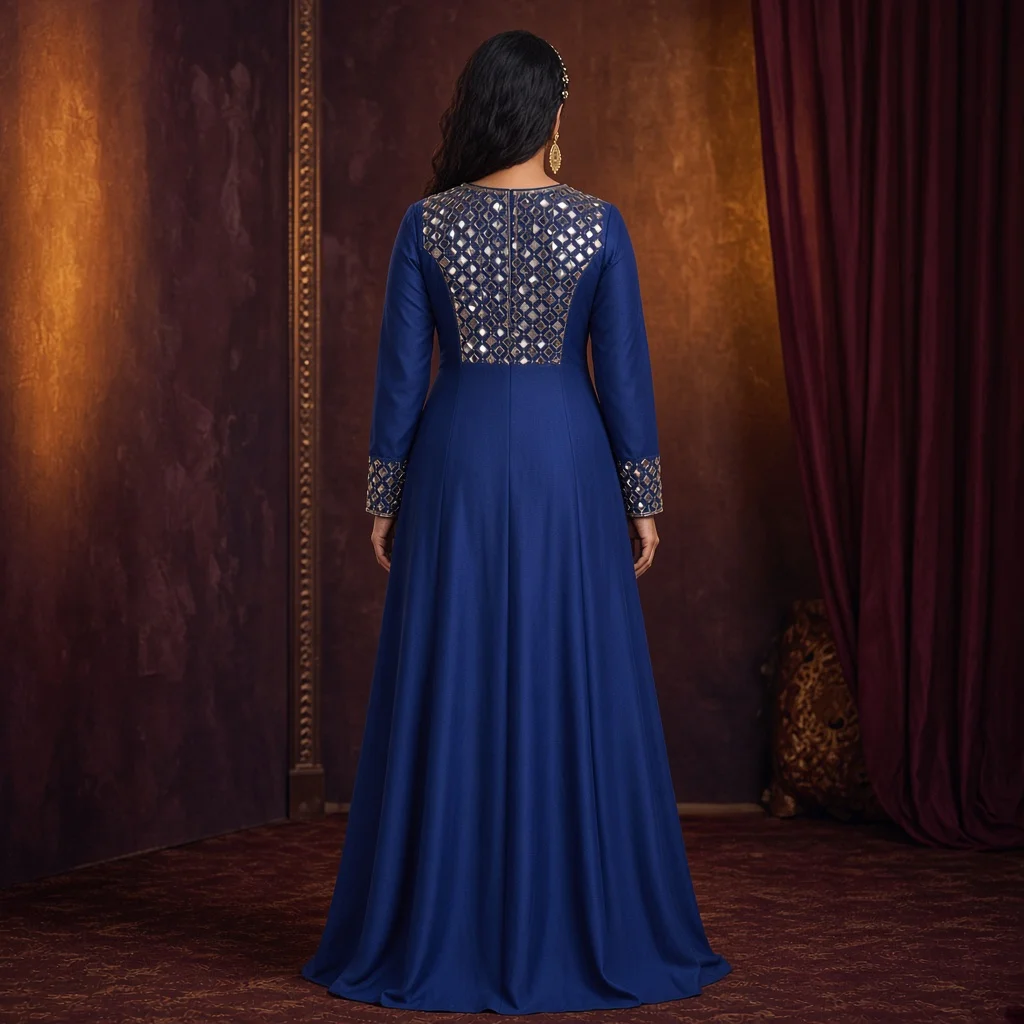 Royal Blue Mirror-Work Gown