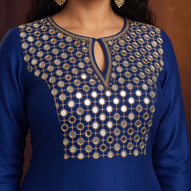 Royal Blue Mirror-Work Gown