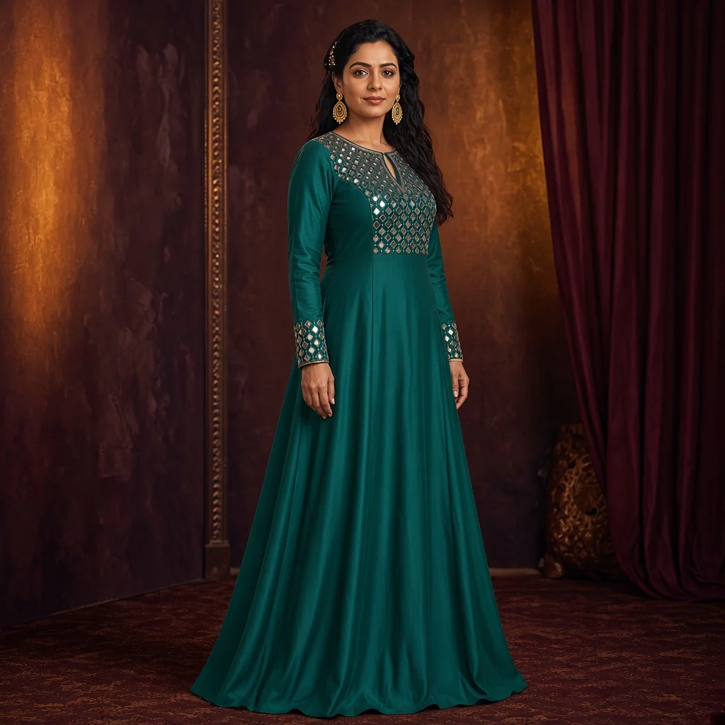 Royal Blue Mirror-Work Gown